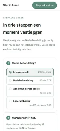 Voorbeeld van een online boekingssysteem voor afspraken, op een telefoon